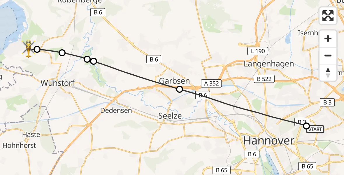Flugroute Rettungshubschrauber Hannover Luftrettung Hubschrauberlandeplatz (Christoph 4) - Wunstorf, 20 April 2026, 14:30