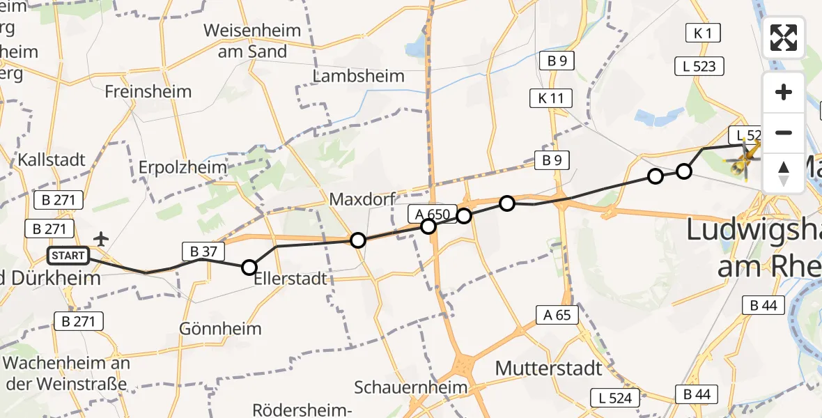 Flugroute Rettungshubschrauber Bad Dürkheim - Ludwigshafen am Rhein, 20 April 2026, 14:34