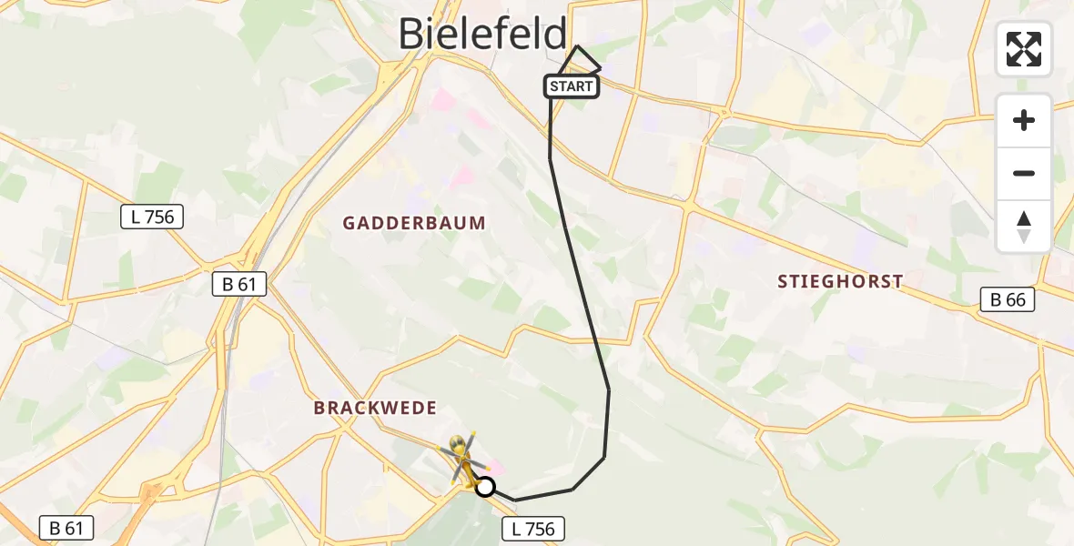 Flugroute Rettungshubschrauber Bielefeld - Luftrettungszentrum Bielefeld, 20 April 2026, 14:35