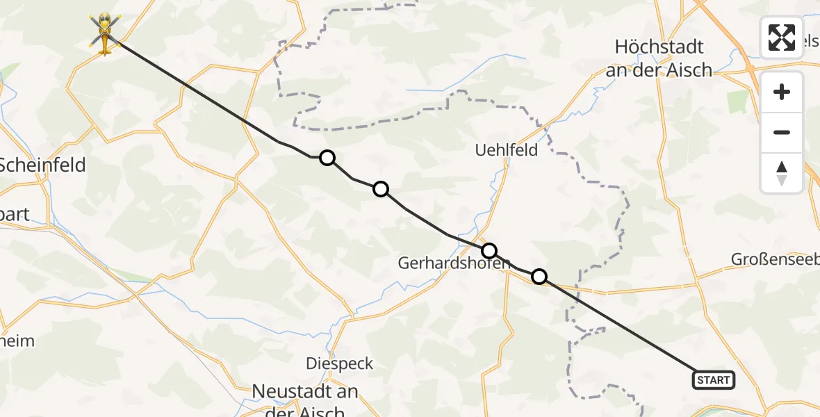 Flugroute Ambulanzhubschrauber Aurachtal - Burghaslach, 20 April 2026, 14:35