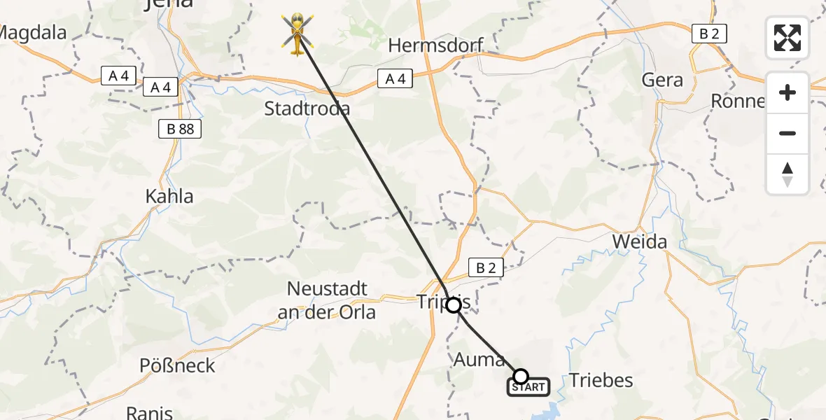 Flugroute Rettungshubschrauber Zeulenroda-Triebes - Schöngleina, 20 April 2026, 14:40
