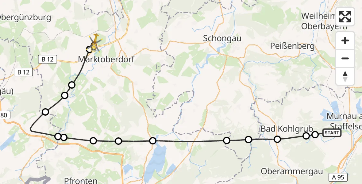 Flugroute Rettungshubschrauber Murnau a.Staffelsee - Ruderatshofen, 20 April 2026, 14:41