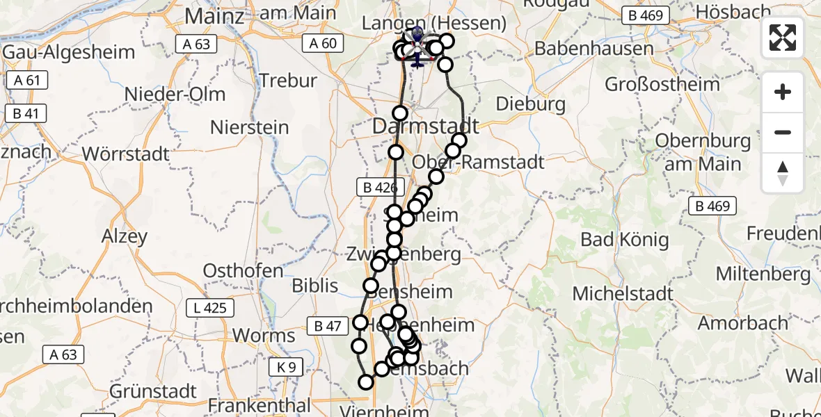 Flugroute Polizeihubschrauber Flughafen Frankfurt-Egelsbach - Flughafen Frankfurt-Egelsbach, 20 April 2026, 14:41