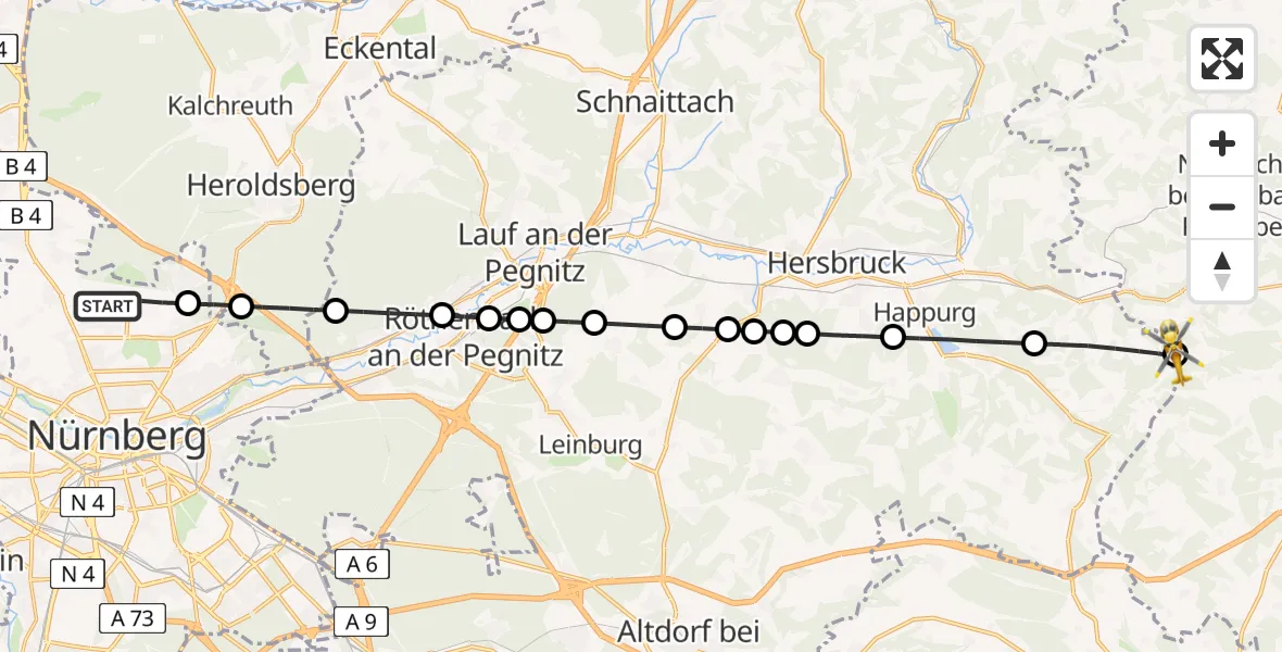Flugroute Rettungshubschrauber Flughafen Nuremberg - Birgland, 20 April 2026, 14:43