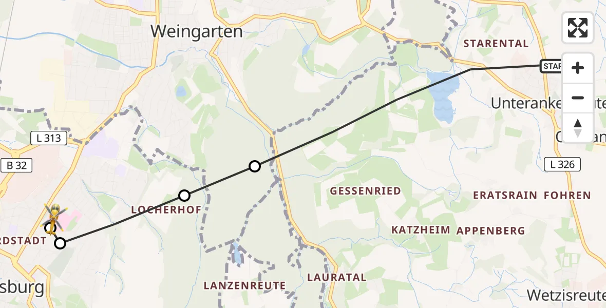 Flugroute Rettungshubschrauber Schlier - Sankt Elisabeth Hospital, 20 April 2026, 14:43