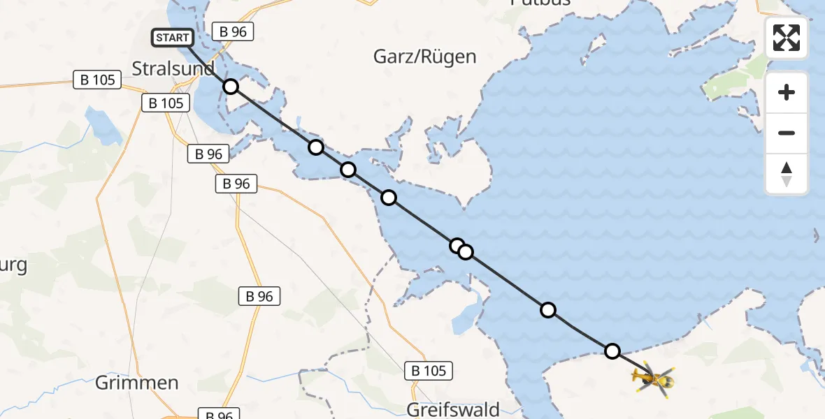 Flugroute Rettungshubschrauber Stralsund - Brünzow, 20 April 2026, 14:56