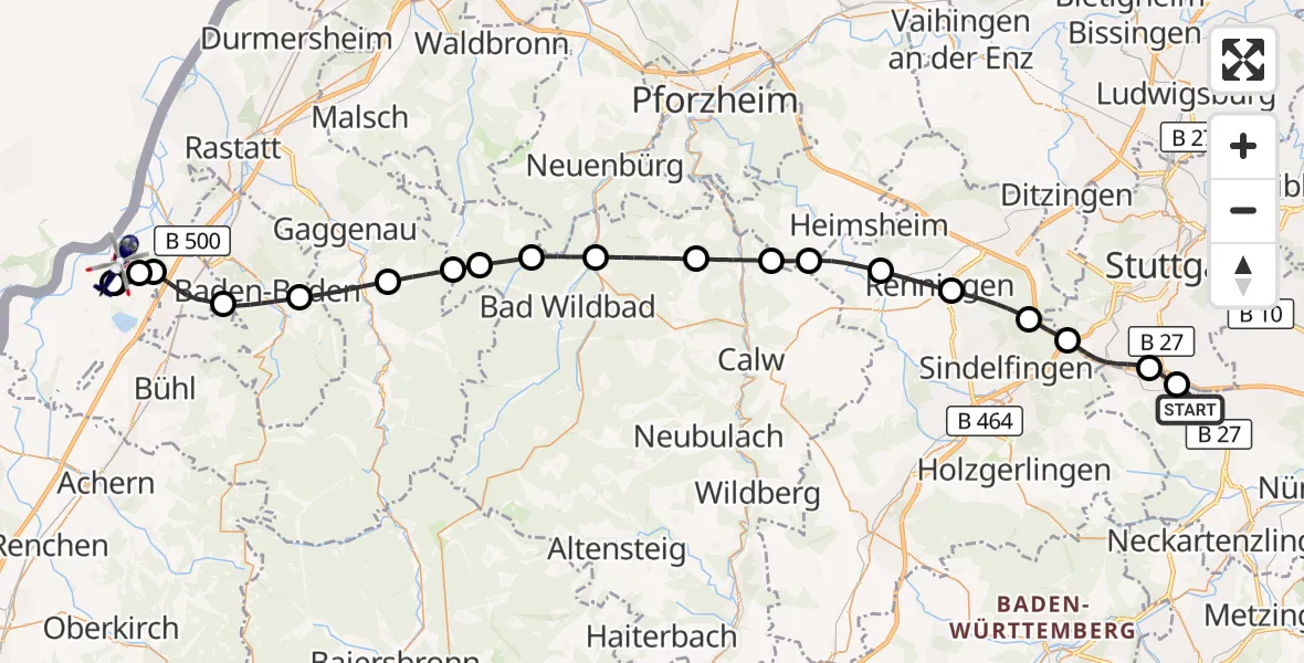 Flugroute Polizeihubschrauber Flughafen Stuttgart - Karlsruhe Baden-Baden Flughafen, 20 April 2026, 14:57