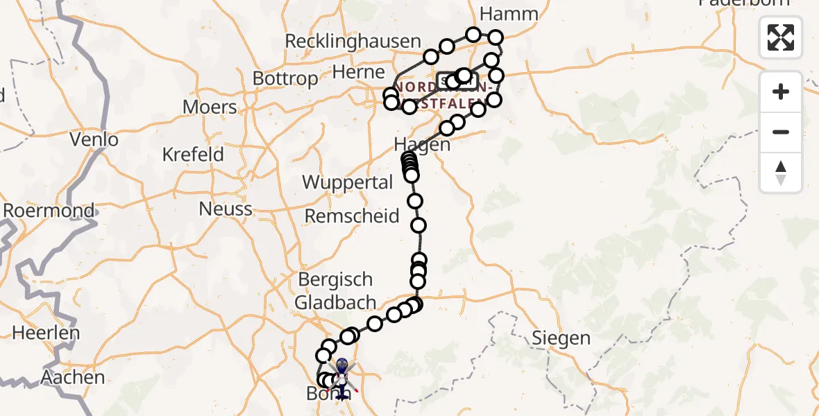 Flugroute Polizeihubschrauber Dortmund Flughafen - Sankt Augustin, 20 April 2026, 14:59