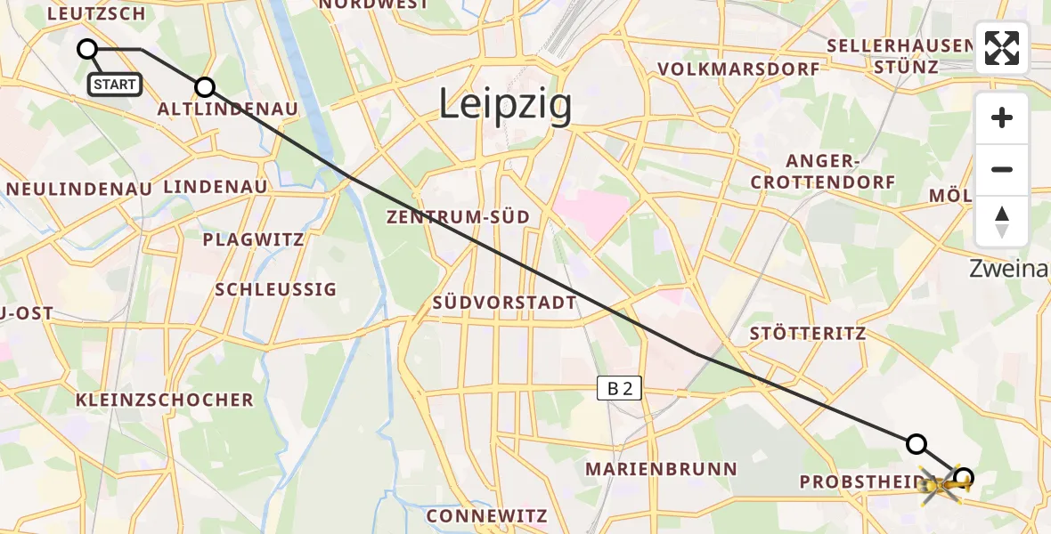 Flugroute Rettungshubschrauber Evangelical Deaconess Hospital Leipzig - Leipzig Heart Center Ground Hubschrauberlandeplatz, 20 April 2026, 15:04
