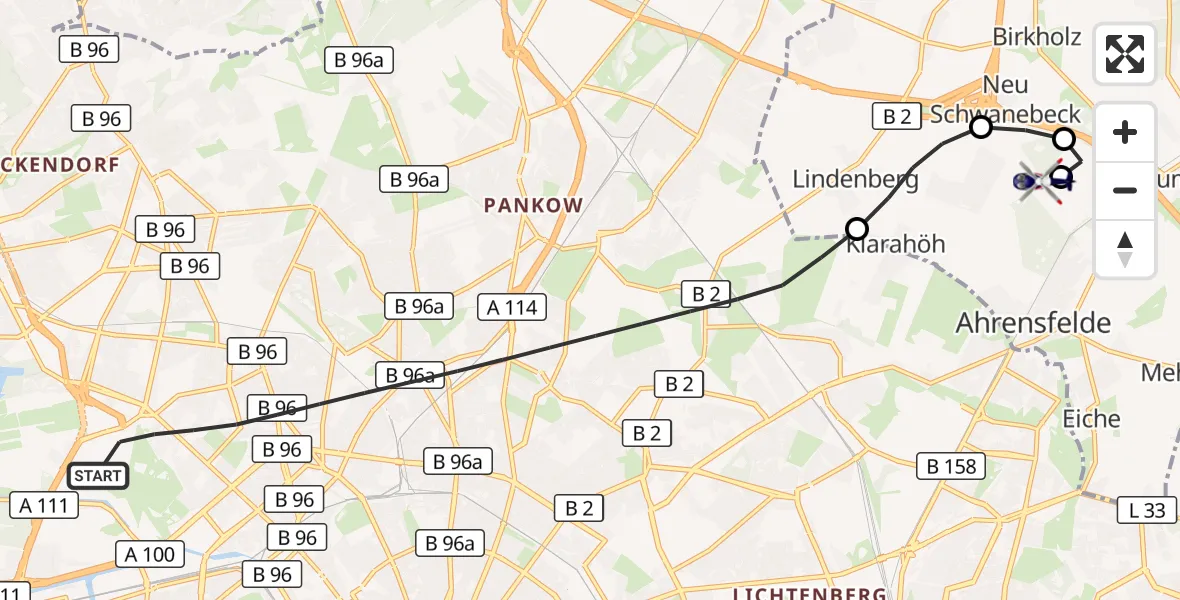 Flugroute Polizeihubschrauber Berlin - Ahrensfelde Hubschrauberlandeplatz, 20 April 2026, 15:12