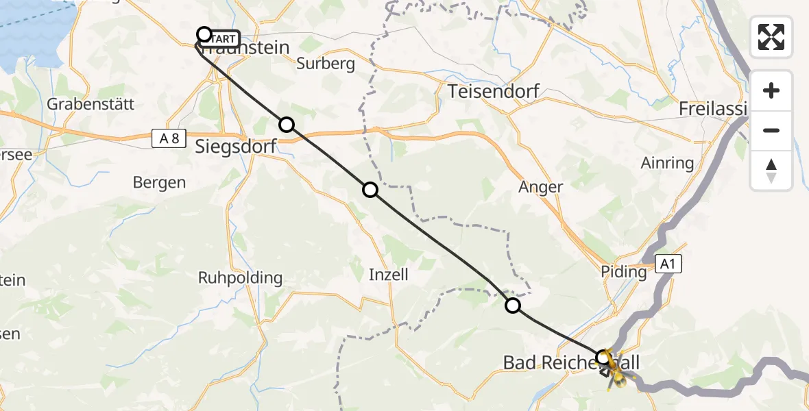 Flugroute Rettungshubschrauber Traunstein Hospital - Bayerisch Gmain, 20 April 2026, 15:17