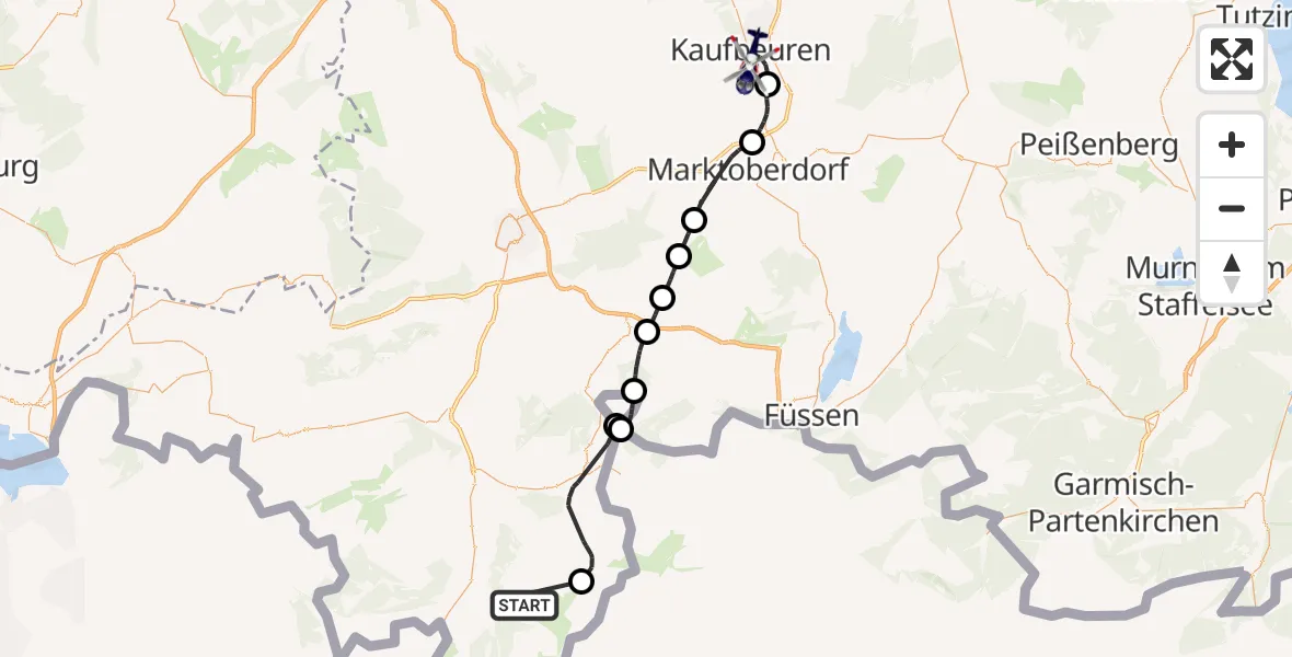 Flugroute Polizeihubschrauber Oberstdorf - Kaufbeuren, 20 April 2026, 15:19