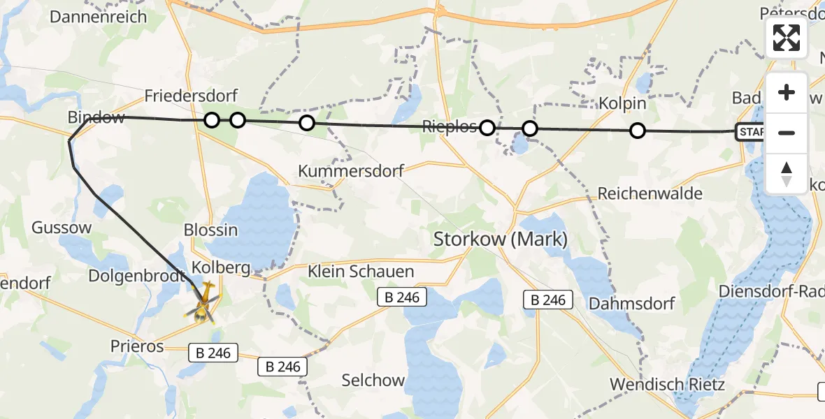 Flugroute Rettungshubschrauber Bad Saarow - Heidesee, 20 April 2026, 15:22