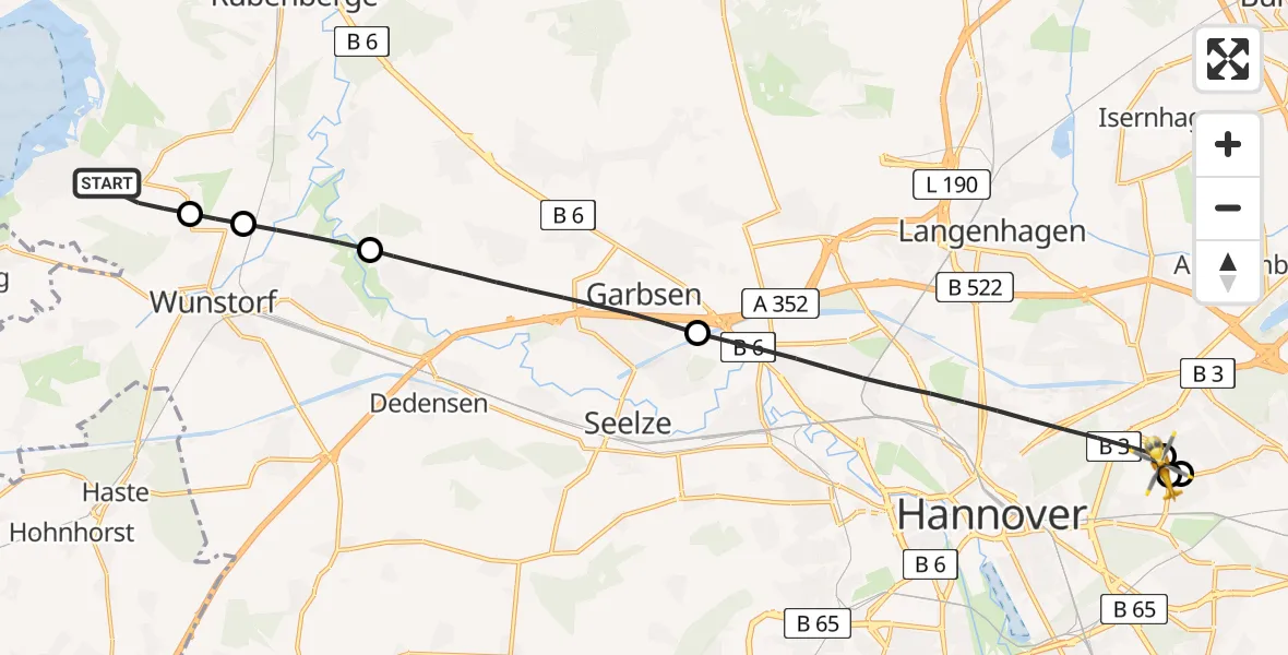 Flugroute Rettungshubschrauber Wunstorf - Hannover Luftrettung Hubschrauberlandeplatz (Christoph 4), 20 April 2026, 15:26
