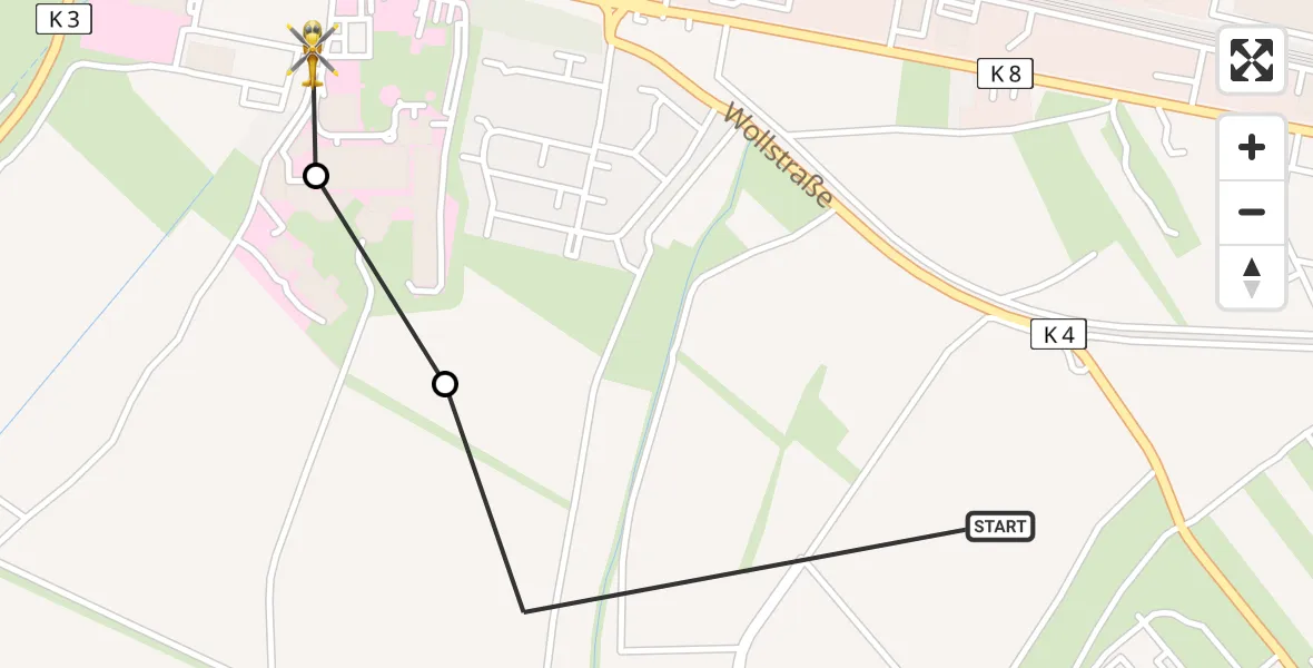Flugroute Rettungshubschrauber Ludwigshafen am Rhein - Ludwigshafen Accident Hospital, 20 April 2026, 15:28