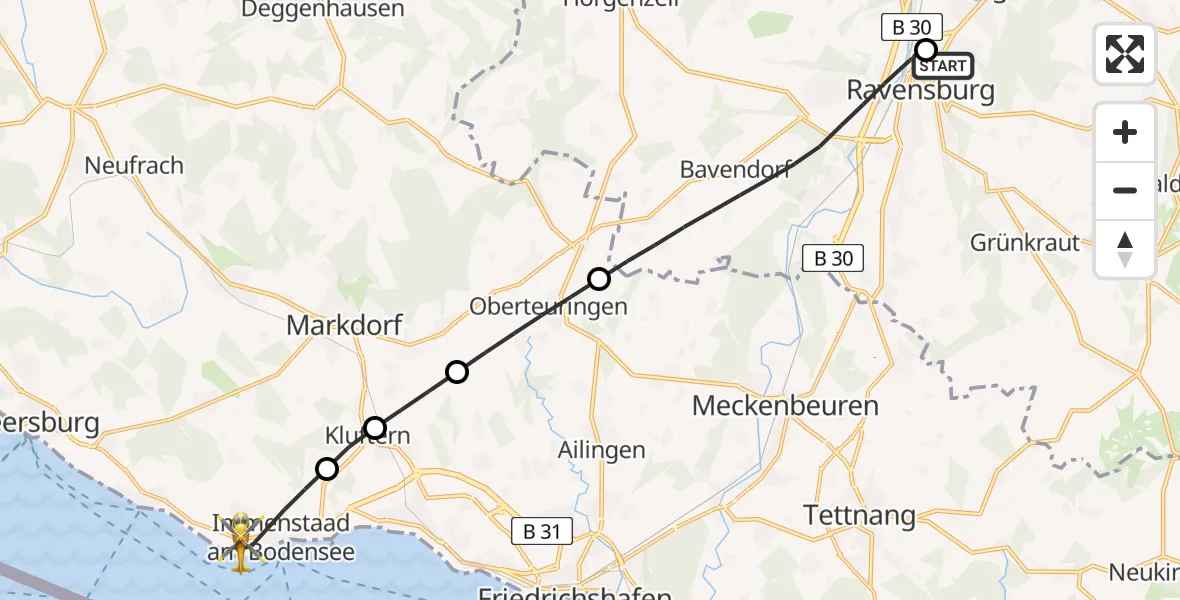 Flugroute Rettungshubschrauber Sankt Elisabeth Hospital - Immenstaad am Bodensee, 20 April 2026, 15:30