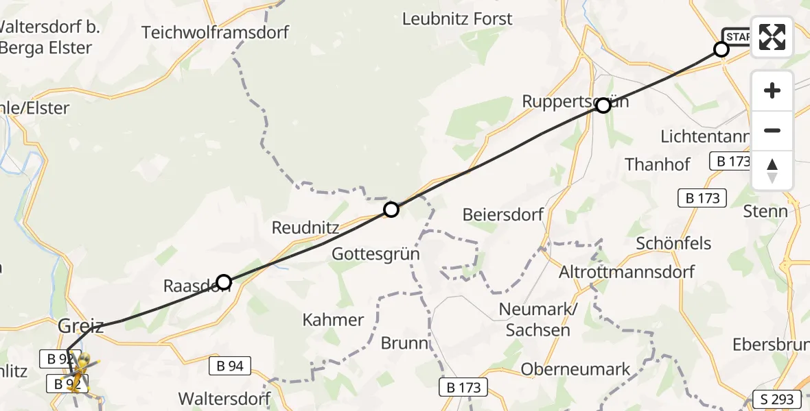 Flugroute Rettungshubschrauber ADAC Air Rescue Station Zwickau Hubschrauberlandeplatz - Greiz, 20 April 2026, 15:32