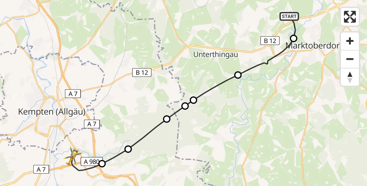 Flugroute Rettungshubschrauber Ruderatshofen - Kempten-Durach Flugplatz, 20 April 2026, 15:33
