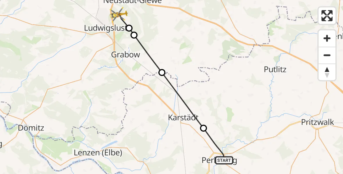 Flugroute Rettungshubschrauber Perleberg - Groß Laasch, 20 April 2026, 15:33