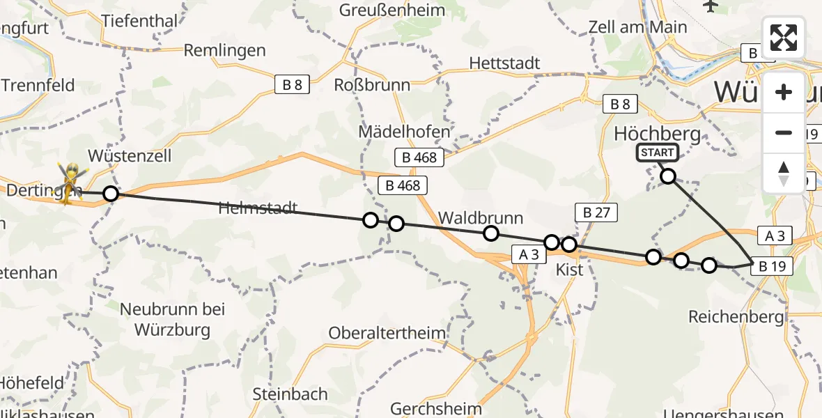 Flugroute Rettungshubschrauber Höchberg - Wertheim, 20 April 2026, 15:37