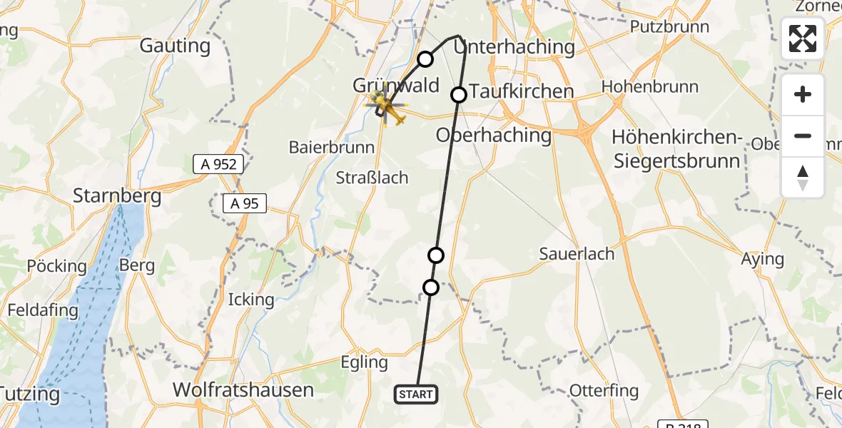 Flugroute Rettungshubschrauber Egling - Grünwald, 20 April 2026, 15:46