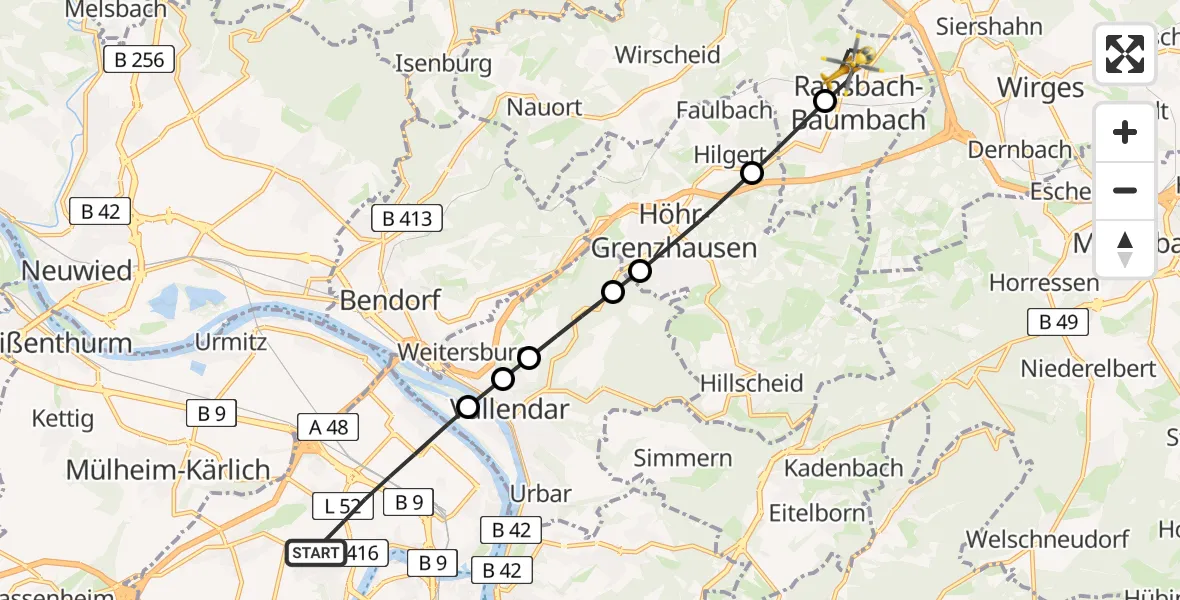 Flugroute Rettungshubschrauber Koblenz - Ransbach-Baumbach, 20 April 2026, 15:48