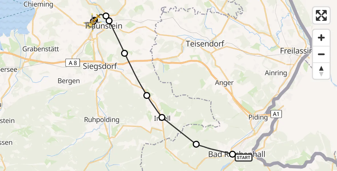 Flugroute Rettungshubschrauber Bayerisch Gmain - Traunstein Hospital, 20 April 2026, 15:52