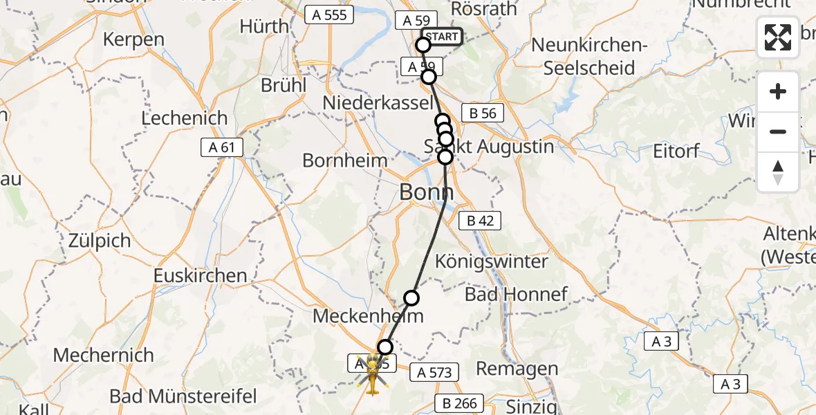 Flugroute Rettungshubschrauber Köln Bonn Flughafen - Grafschaft, 20 April 2026, 15:59
