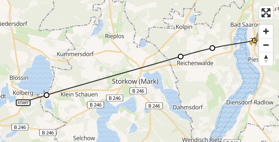 Flugroute Rettungshubschrauber Heidesee - Bad Saarow Hospital Hubschrauberlandeplatz, 20 April 2026, 16:00