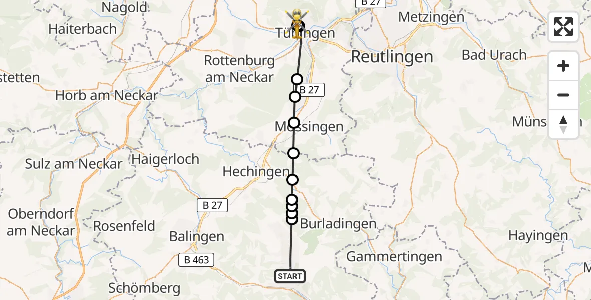Flugroute Rettungshubschrauber Albstadt - Tübingen University Hospital, 20 April 2026, 16:01