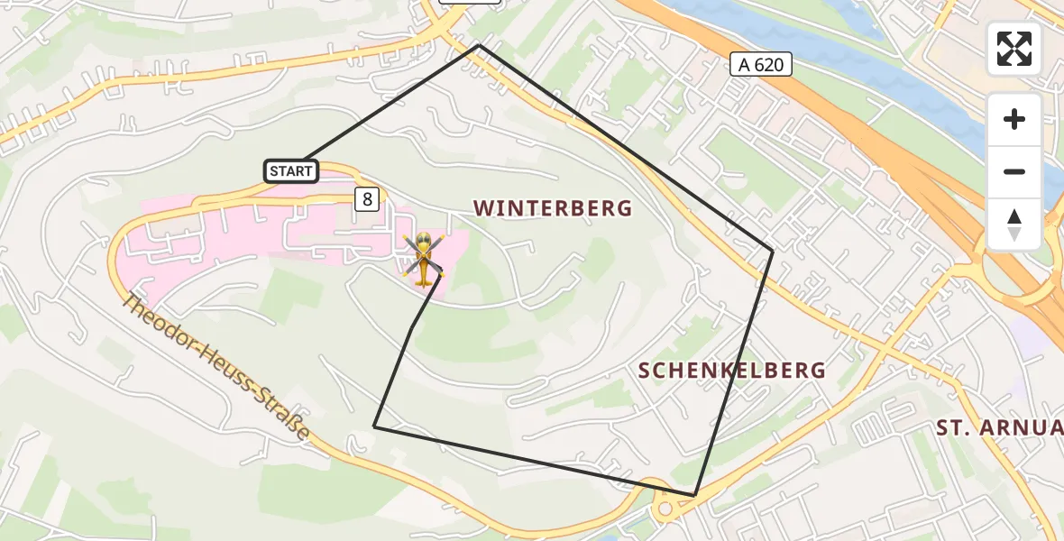 Flugroute Rettungshubschrauber Saarbrücken - Saarbrücken, 20 April 2026, 16:06