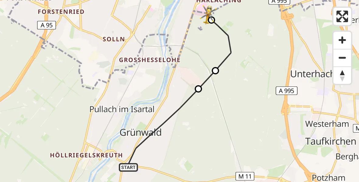 Flugroute Rettungshubschrauber Grünwald - ADAC Air Rescue Center Hubschrauberlandeplatz (Christoph 1), 20 April 2026, 16:22