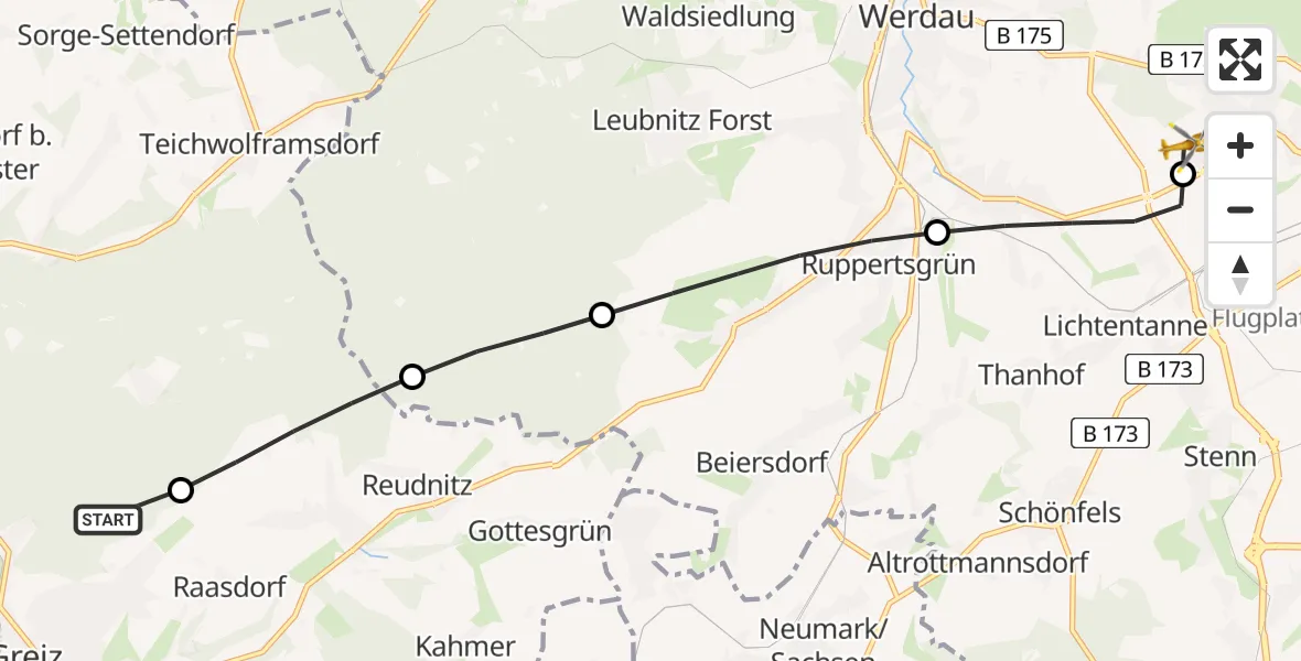 Flugroute Rettungshubschrauber Greiz - ADAC Air Rescue Station Zwickau Hubschrauberlandeplatz, 20 April 2026, 16:27