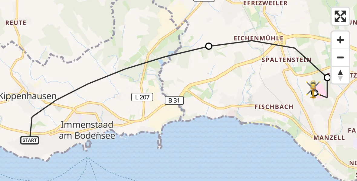 Flugroute Rettungshubschrauber Immenstaad am Bodensee - Friedrichshafen Hospital, 20 April 2026, 16:30