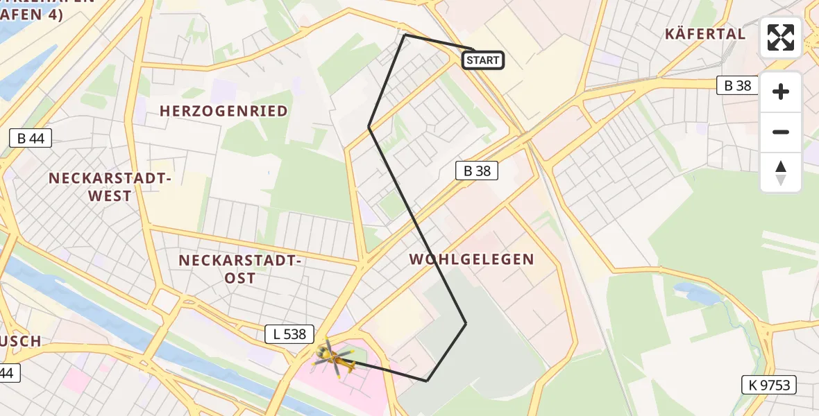 Flugroute Rettungshubschrauber Mannheim - Mannheim, 20 April 2026, 16:55