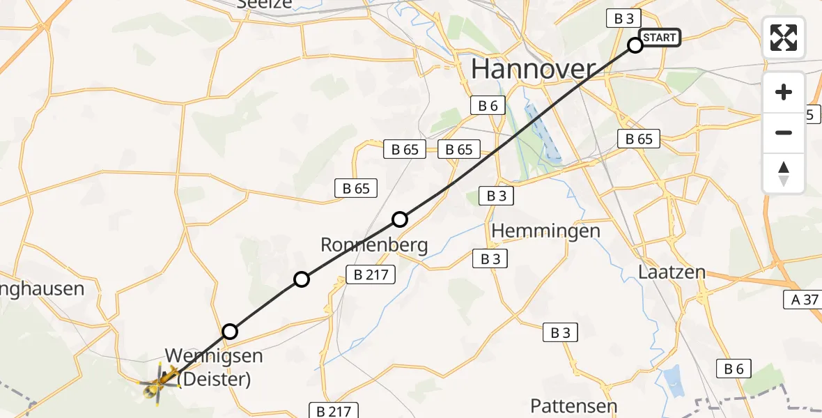 Flugroute Rettungshubschrauber Hannover Luftrettung Hubschrauberlandeplatz (Christoph 4) - Wennigsen (Deister), 20 April 2026, 16:55