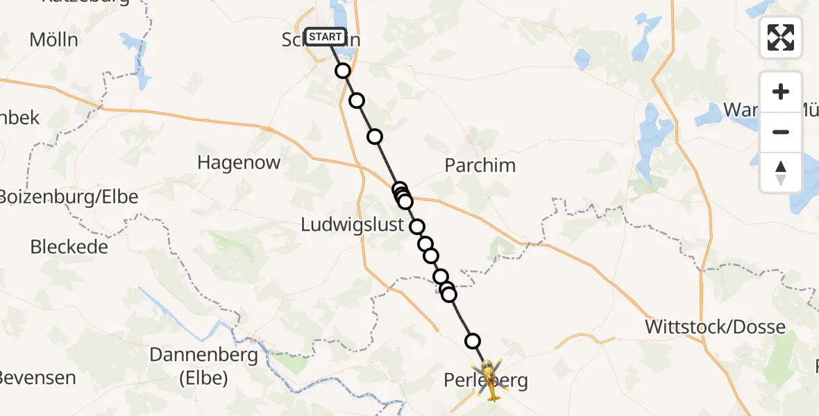 Flugroute Rettungshubschrauber Schwerin - Perleberg, 20 April 2026, 16:58