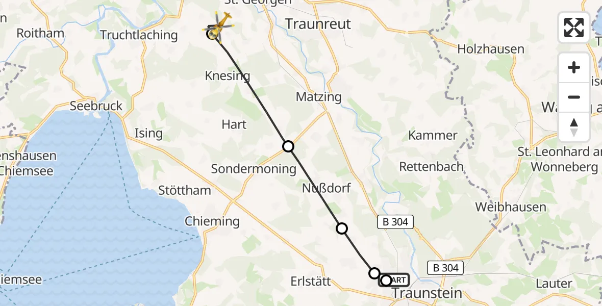 Flugroute Rettungshubschrauber Traunstein Hospital - Traunreut, 20 April 2026, 16:59