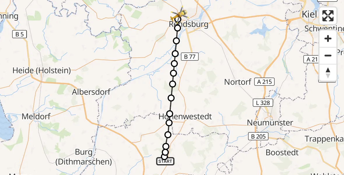 Flugroute Rettungshubschrauber Itzehoe Hungriger Wolf Flugplatz - Rendsburg, 20 April 2026, 17:19