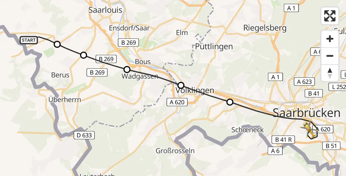 Flugroute Rettungshubschrauber Wallerfangen - Saarbrücken, 20 April 2026, 17:26