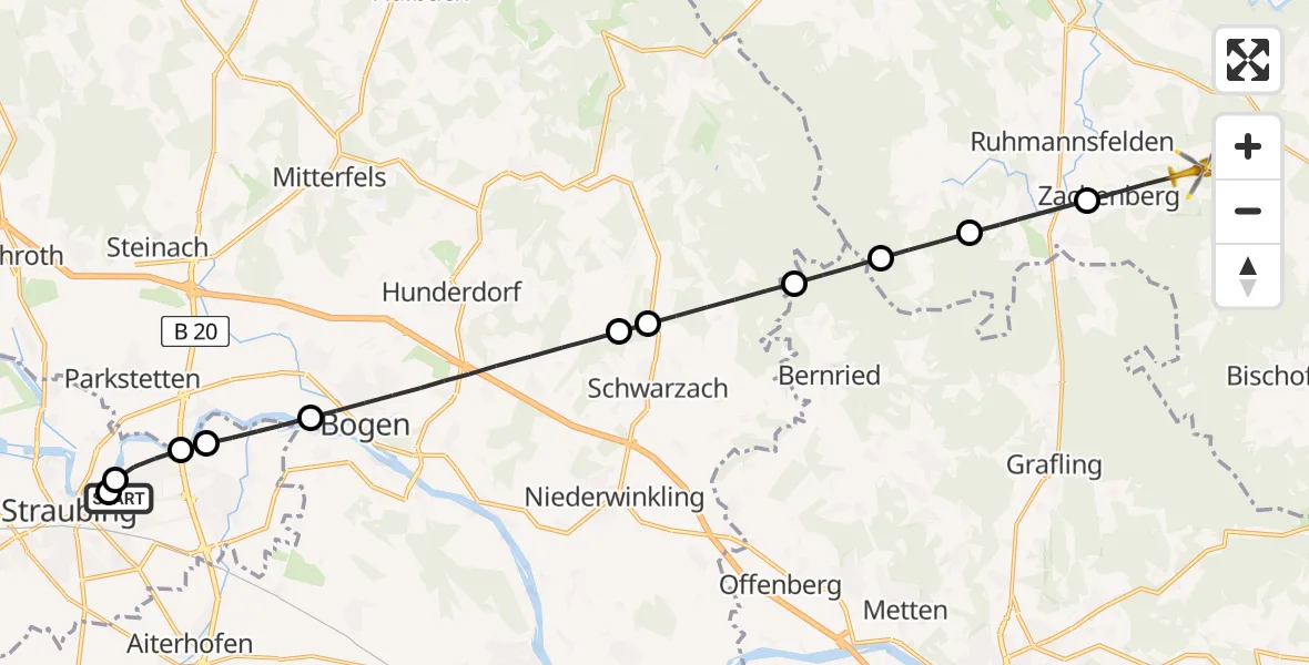 Flugroute Rettungshubschrauber Sankt Elisabeth Hospital Straubing - Zachenberg, 20 April 2026, 17:36