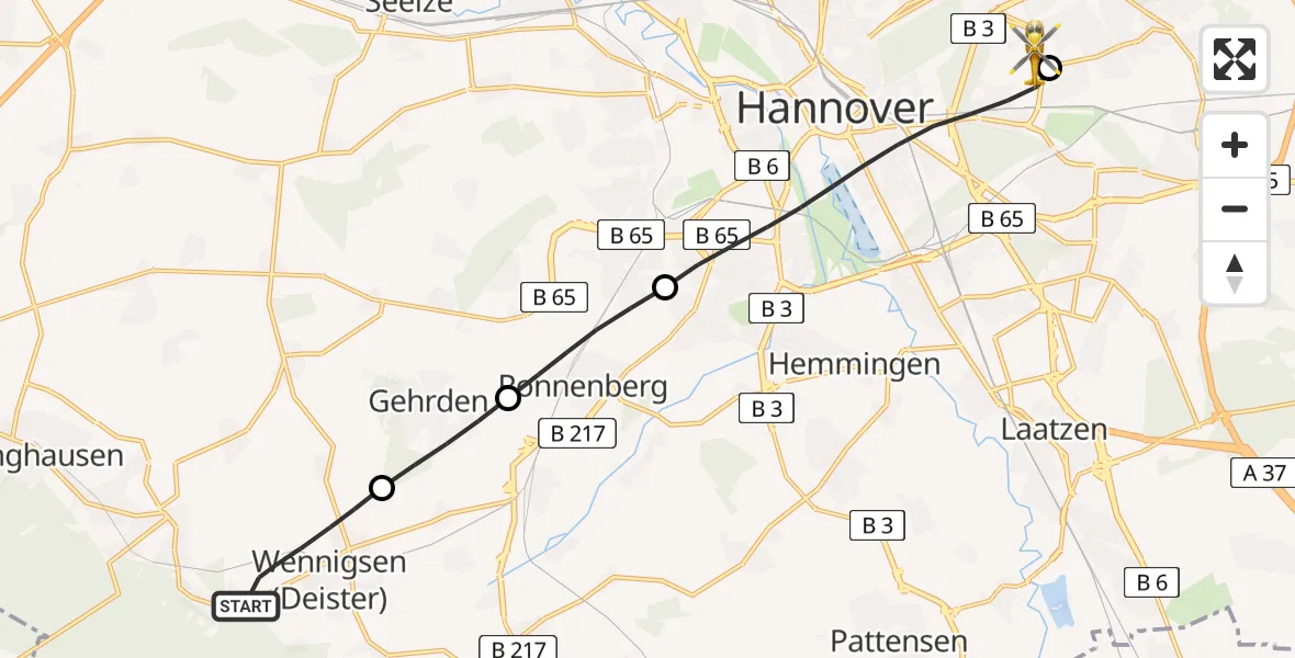 Flugroute Rettungshubschrauber Wennigsen (Deister) - Hannover Luftrettung Hubschrauberlandeplatz (Christoph 4), 20 April 2026, 17:39
