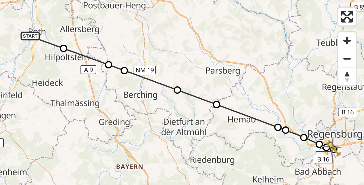 Flugroute Rettungshubschrauber Roth - DRF Air Rescue Station Regensburg / Regensburg University Hospital, 20 April 2026, 17:41