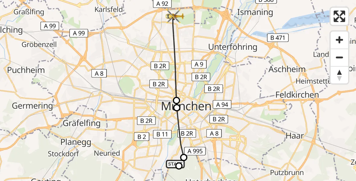 Flugroute Rettungshubschrauber ADAC Air Rescue Center Hubschrauberlandeplatz (Christoph 1) - München, 20 April 2026, 17:44
