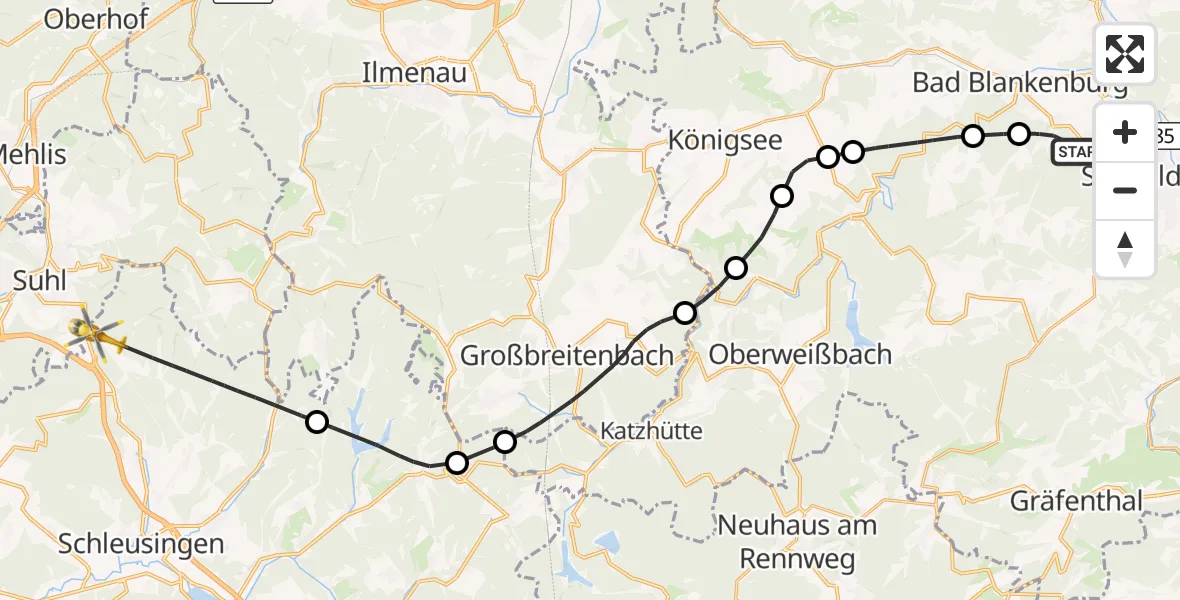 Flugroute Rettungshubschrauber Saalfeld/Saale - Schleusingen, 20 April 2026, 17:46