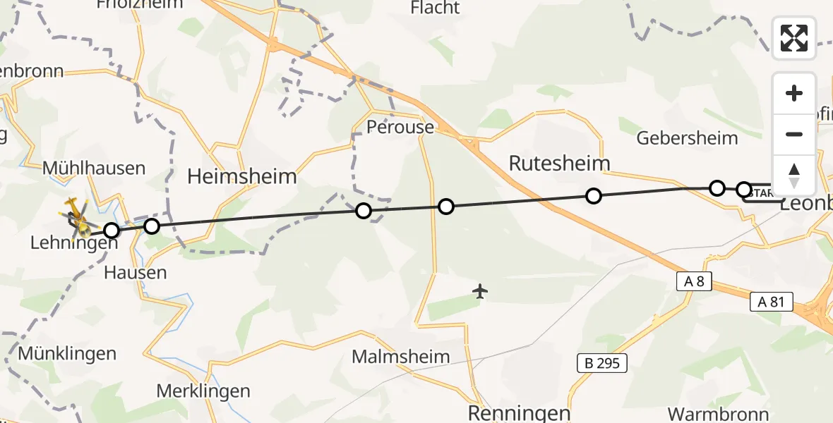 Flugroute Rettungshubschrauber Leonberg Hospital - Tiefenbronn, 20 April 2026, 17:53