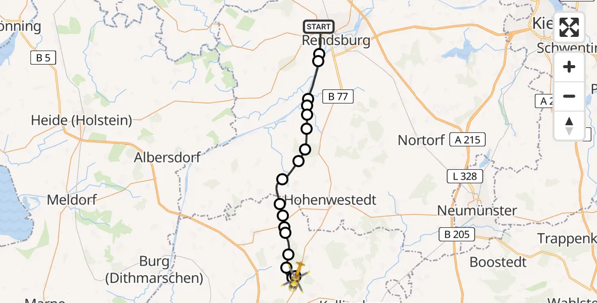 Flugroute Rettungshubschrauber Rendsburg - Itzehoe Hungriger Wolf Flugplatz, 20 April 2026, 17:57