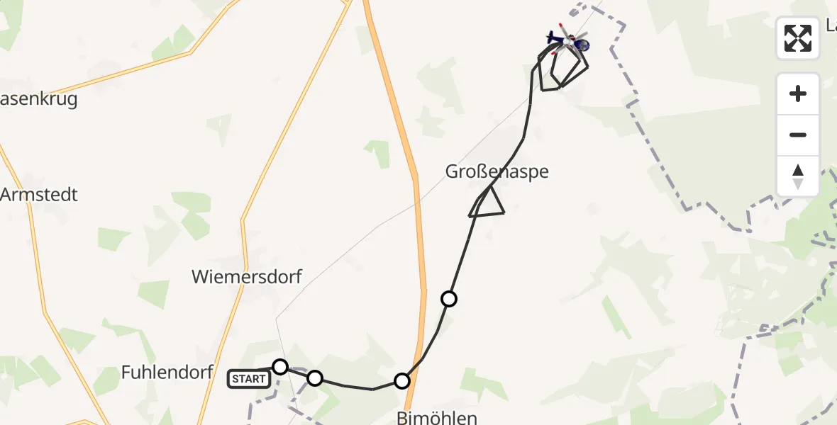 Flugroute Polizeihubschrauber Bad Bramstedt Hubschrauberlandeplatz - Großenaspe, 20 April 2026, 18:07