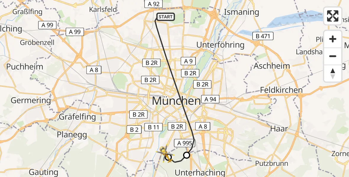 Flugroute Rettungshubschrauber München - ADAC Air Rescue Center Hubschrauberlandeplatz (Christoph 1), 20 April 2026, 18:20