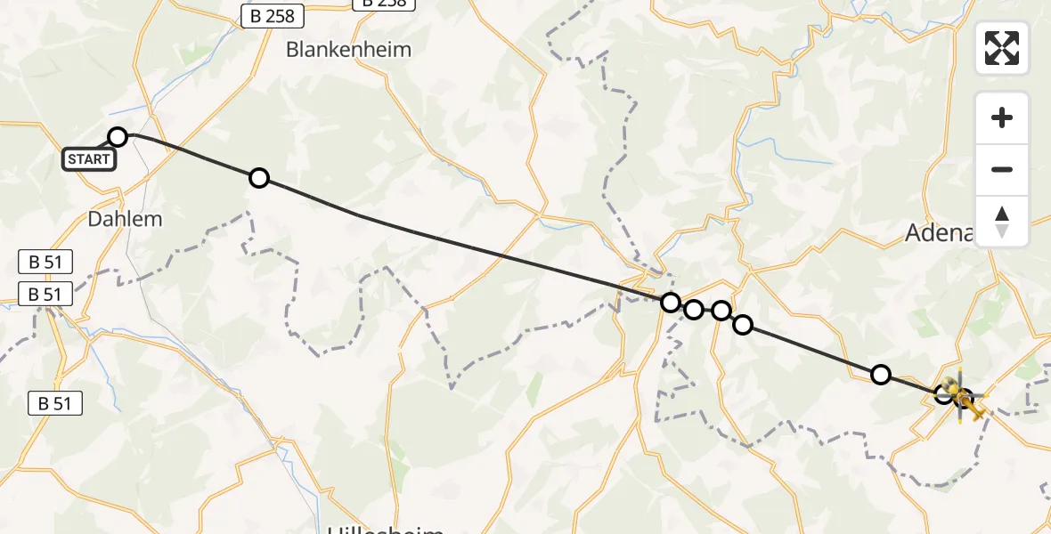 Flugroute Ambulanzhubschrauber Dahlemer Binz Flugplatz - Nürburgring Hubschrauberlandeplatz, 20 April 2026, 18:41